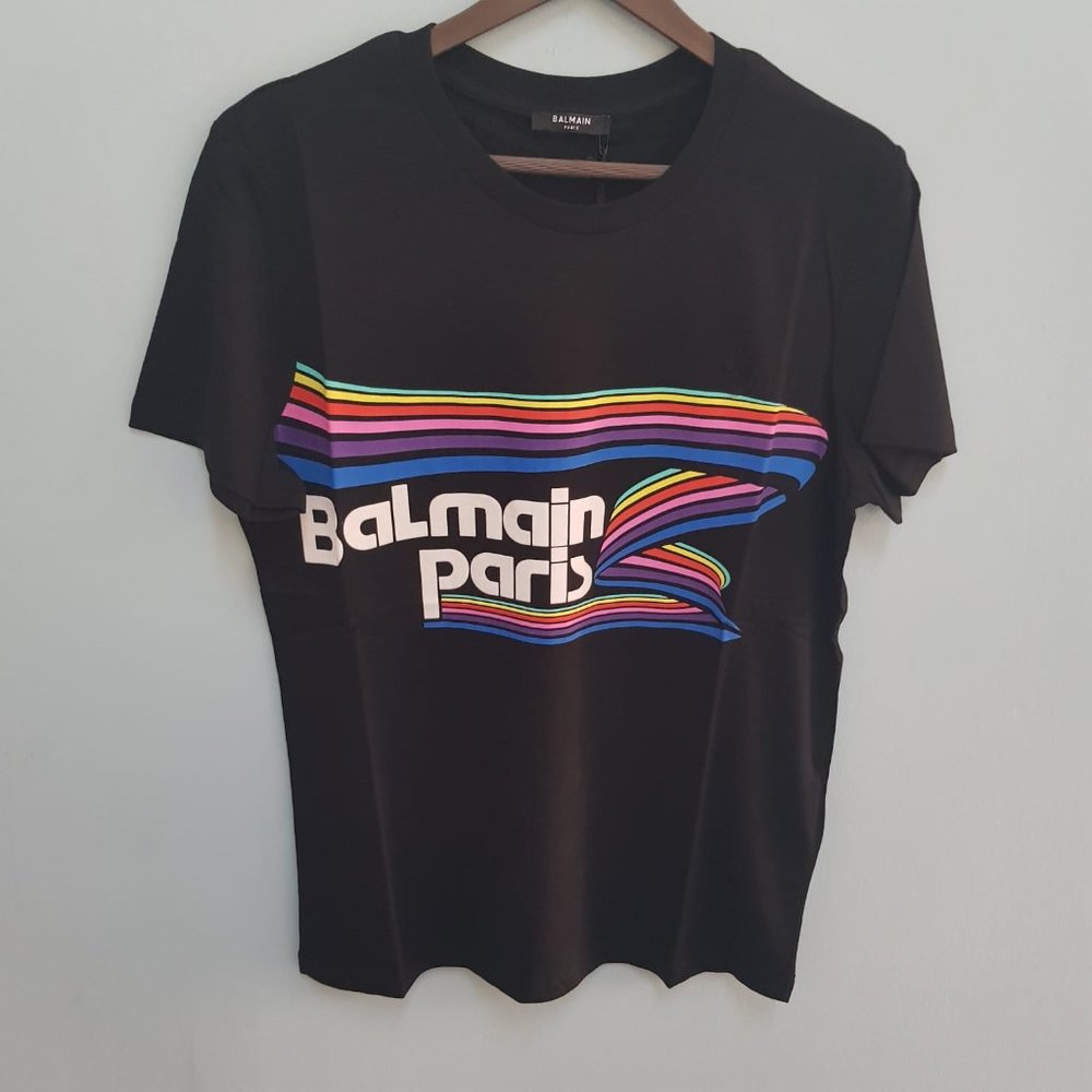 Balmain Logo Printed Black T-Shirt